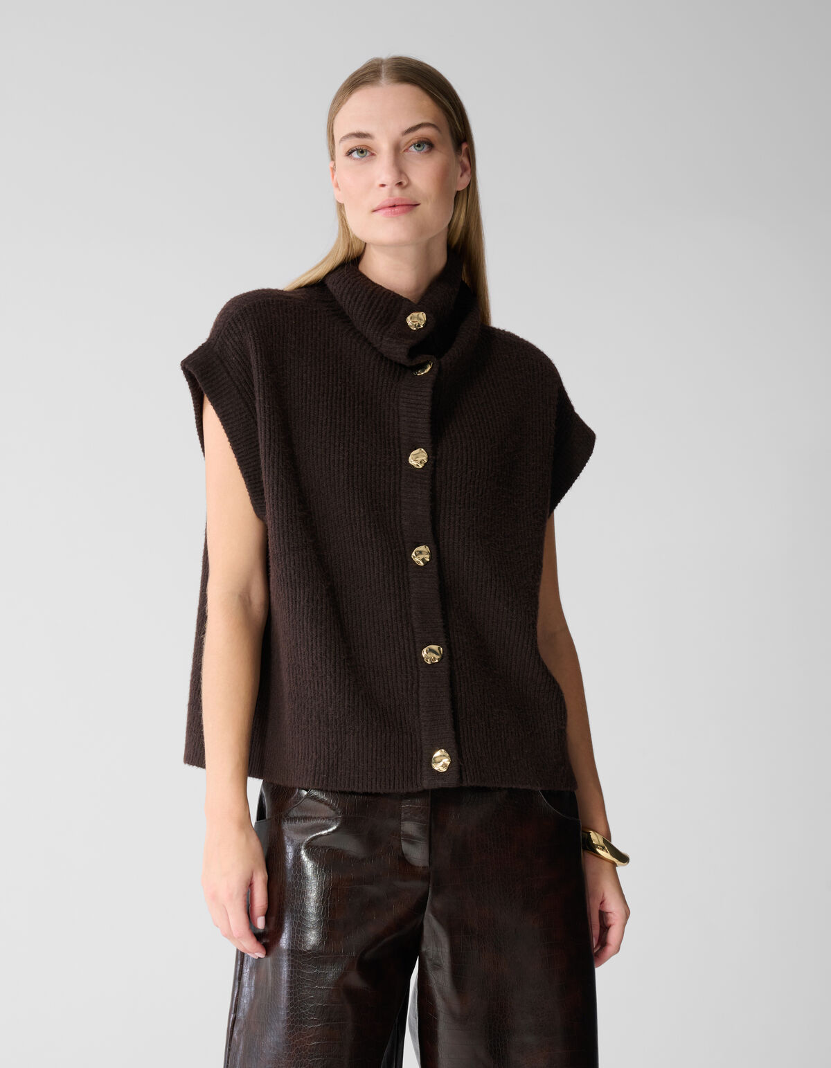 High Collar Gilet Donkerbruin SHOEBY WOMEN