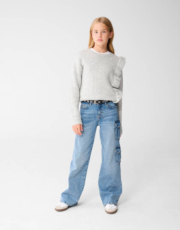 Pocket Strass Straight Fit Jeans Blauw SHOEBY GIRLS