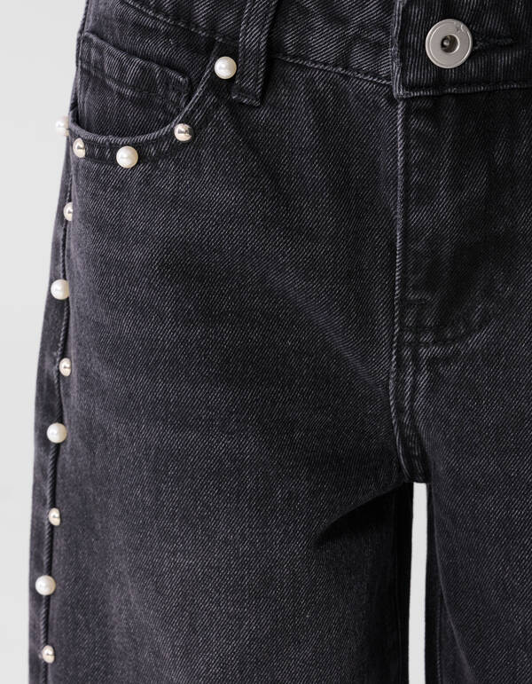Big Stud Ultra Wide Leg Fit Jeans Zwart SHOEBY GIRLS