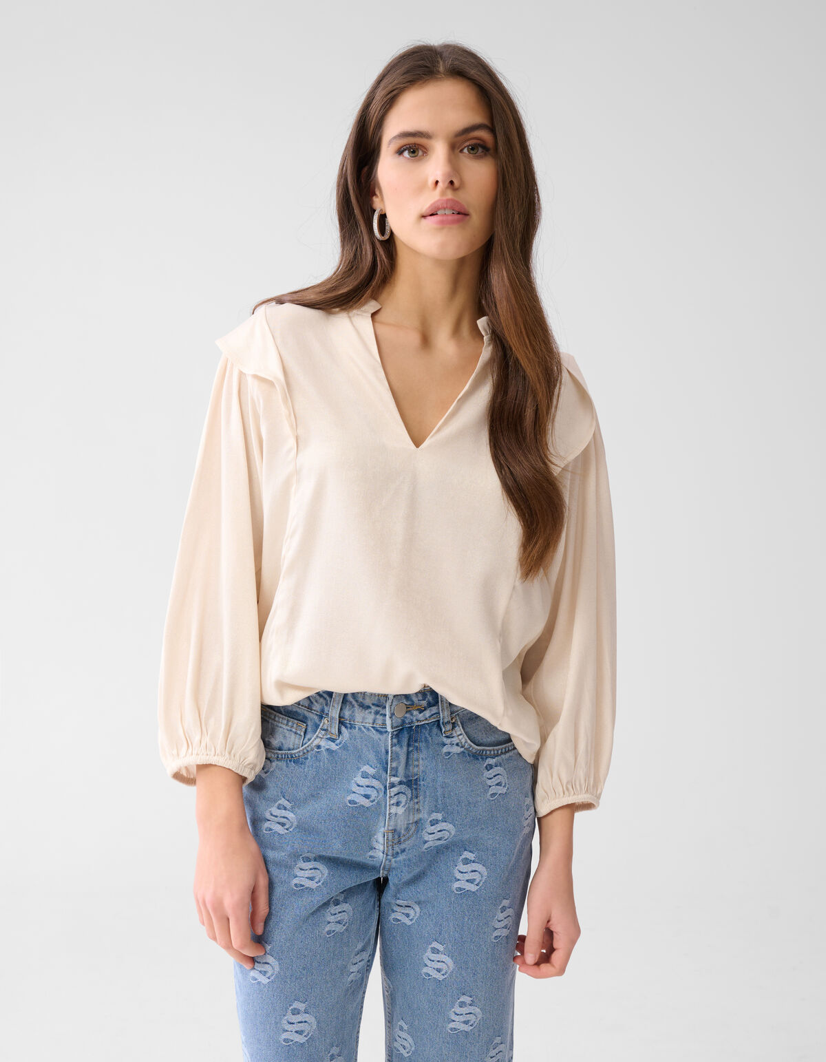 Shine Ruffle Blouse Gebroken Wit SHOEBY WOMEN