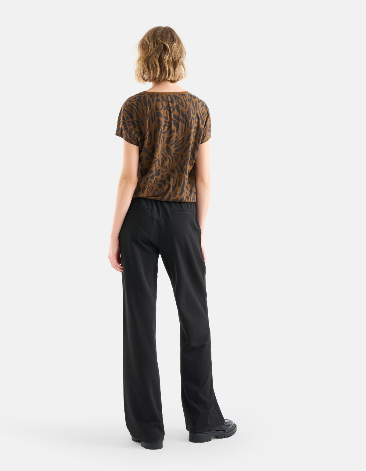 Leopard Print V-Hals T-shirt Bruin SHOEBY WOMEN