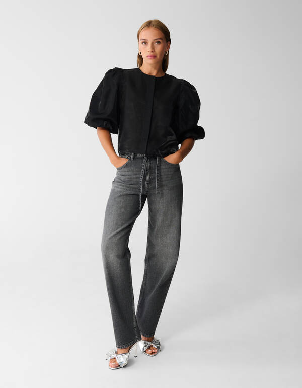 Shiny Puff Blouse Zwart SHOEBY WOMEN