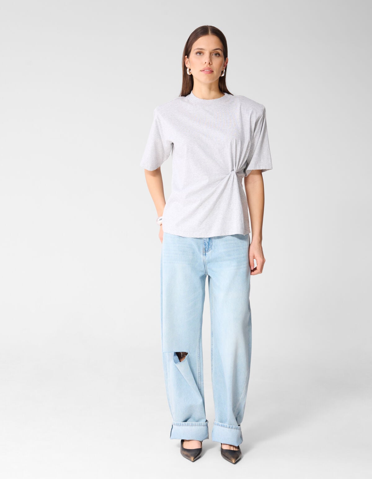 Oversized Knot T-shirt Lichtgrijs By Monica SHOEBY WOMEN
