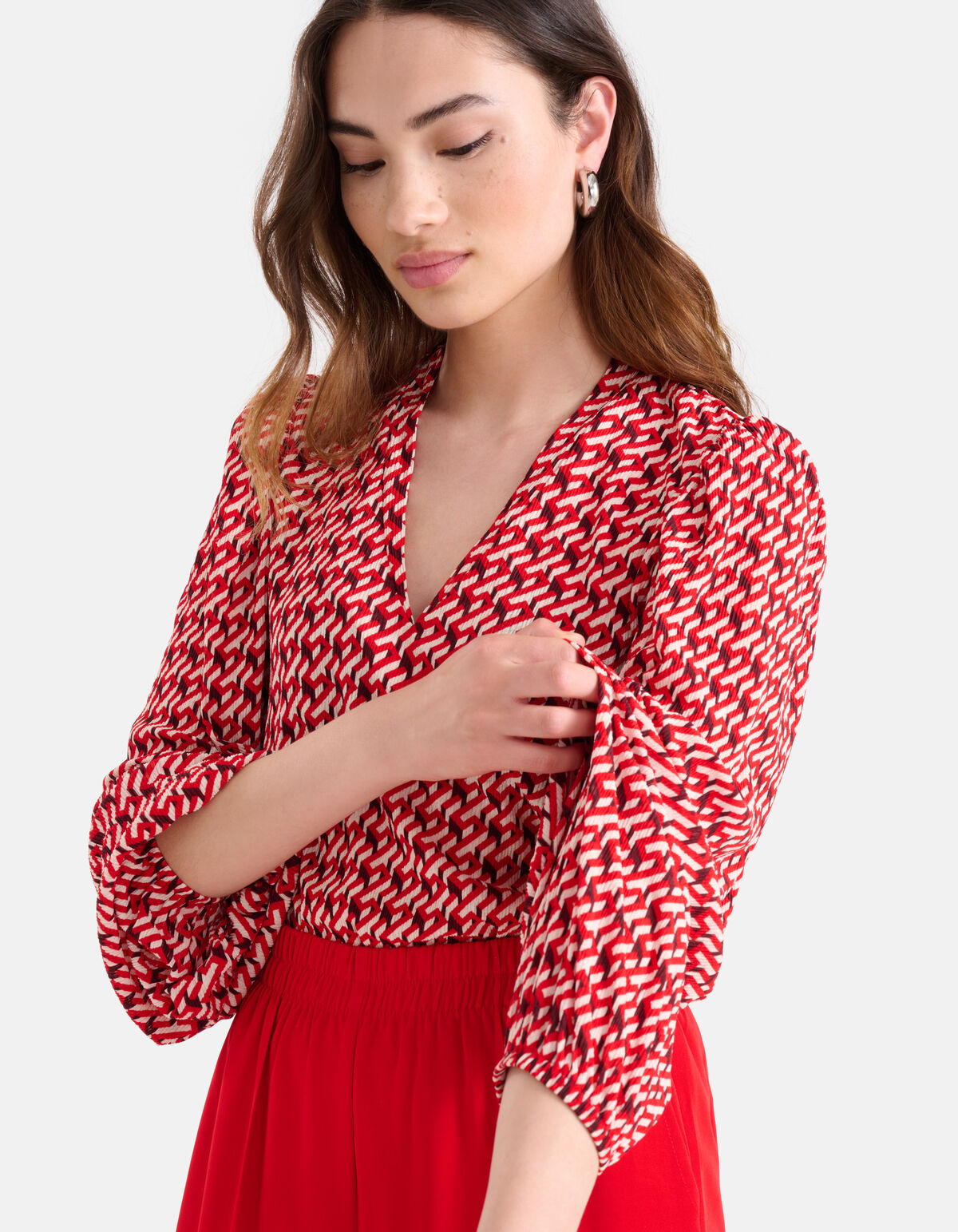 Grafische Crinkle Top Rood SHOEBY WOMEN