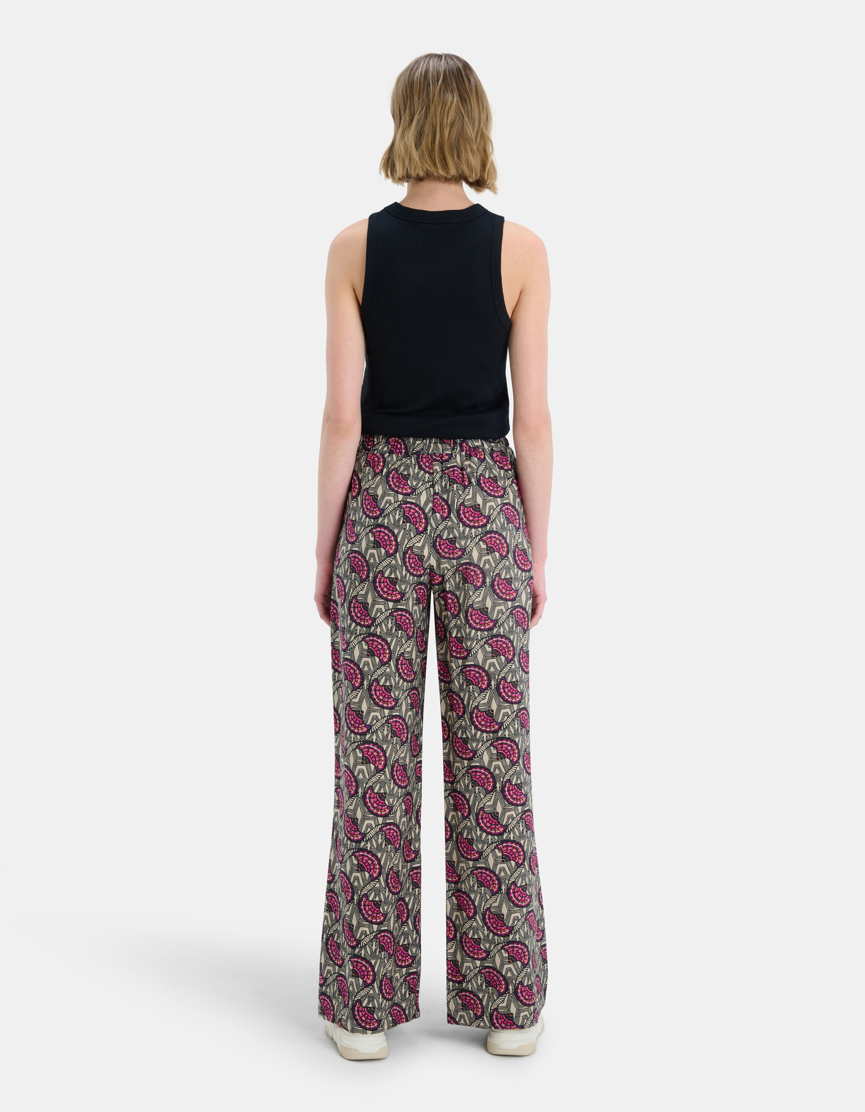 Grafische Print Wide Leg Broek Zwart Eksept