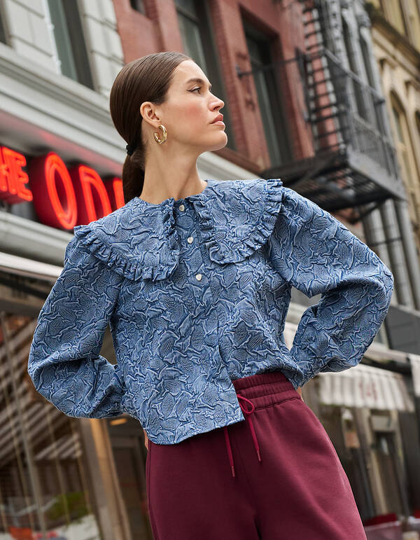 Big Collar Denim Blouse Blauw SHOEBY WOMEN