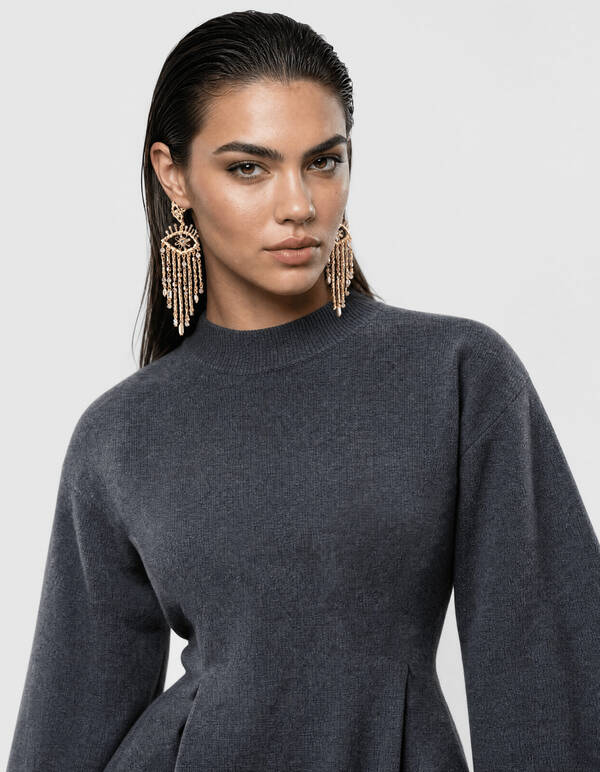 Peplum Gebreide Trui Donkergrijs SHOEBY WOMEN