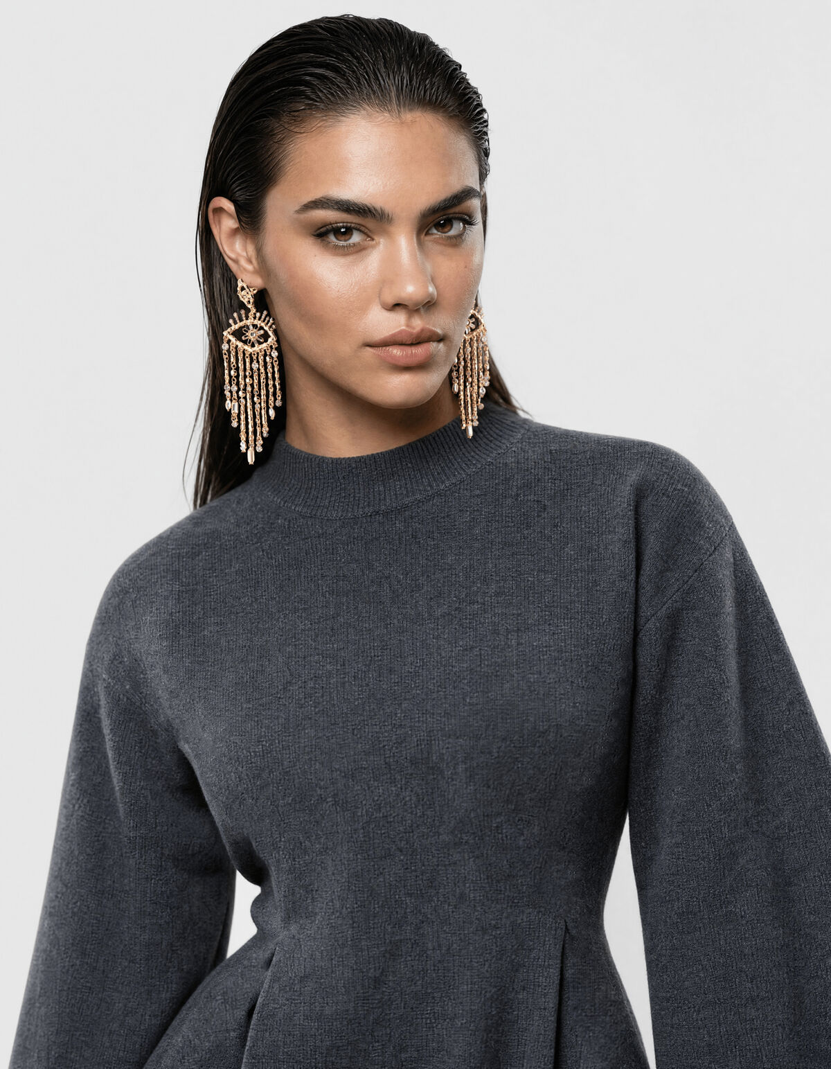 Peplum Gebreide Trui Donkergrijs SHOEBY WOMEN