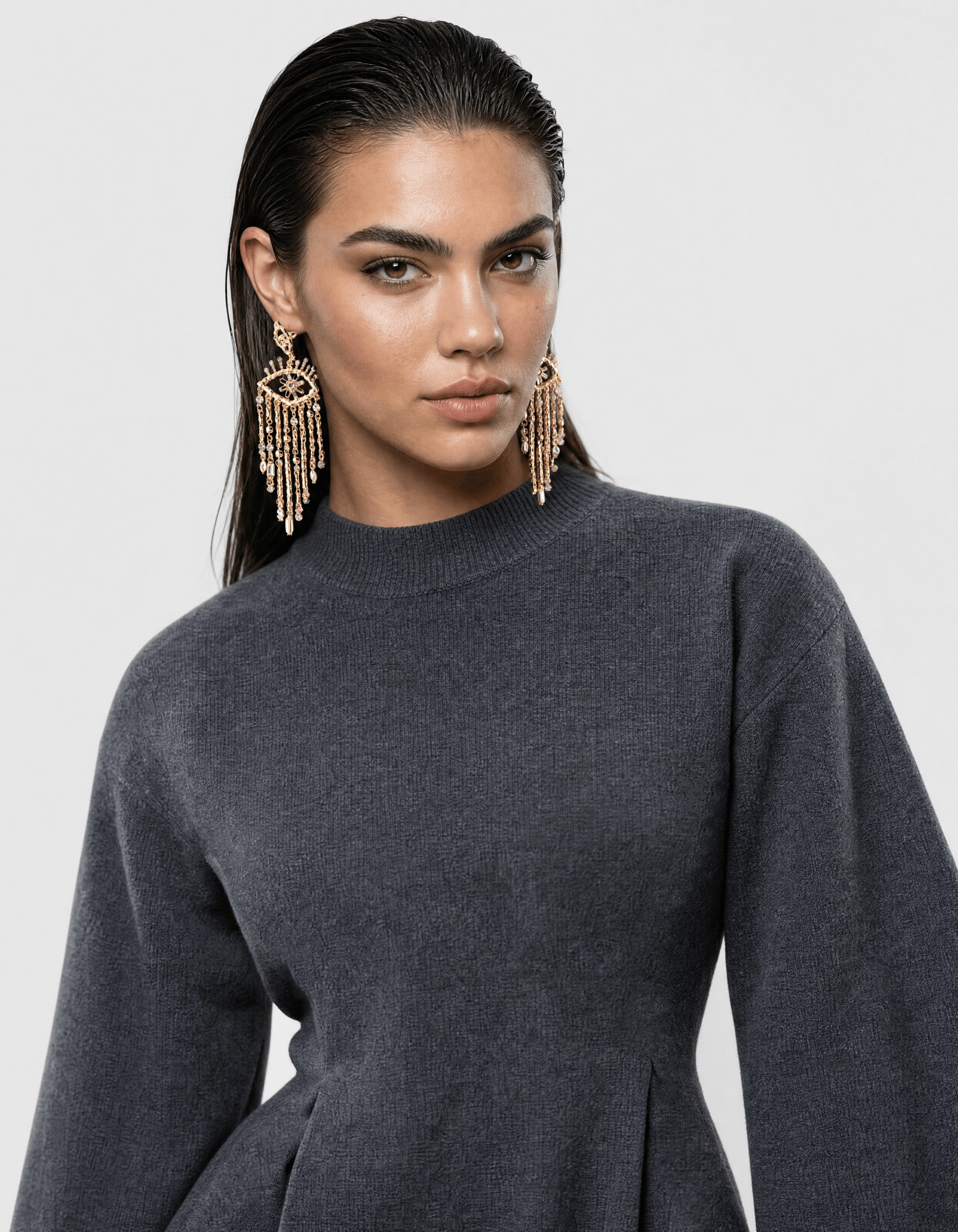 Peplum Gebreide Trui Donkergrijs SHOEBY WOMEN