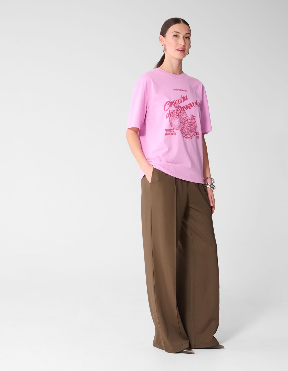 Basic Wide Leg Fit Broek Bruin SHOEBY WOMEN
