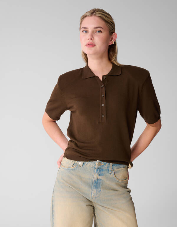 Shortsleeve Gebreide Polo Bruin SHOEBY WOMEN