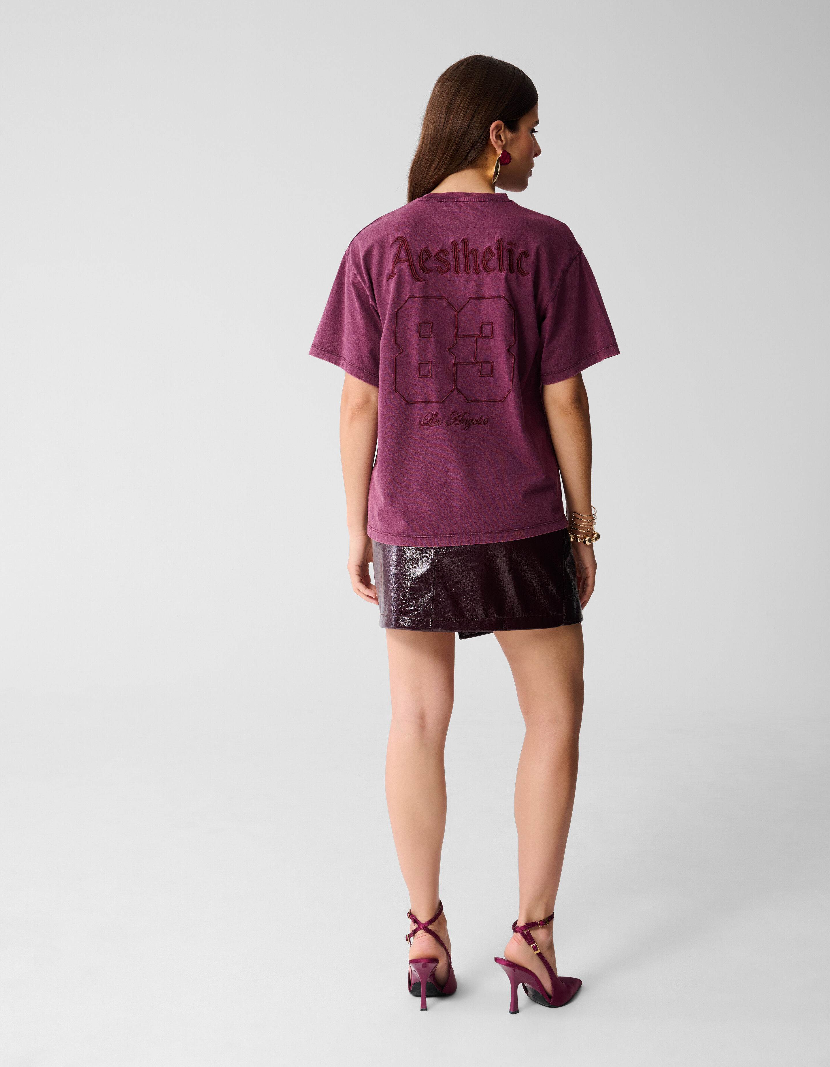 Oversized Washed T-shirt Donkerrood SHOEBY WOMEN
