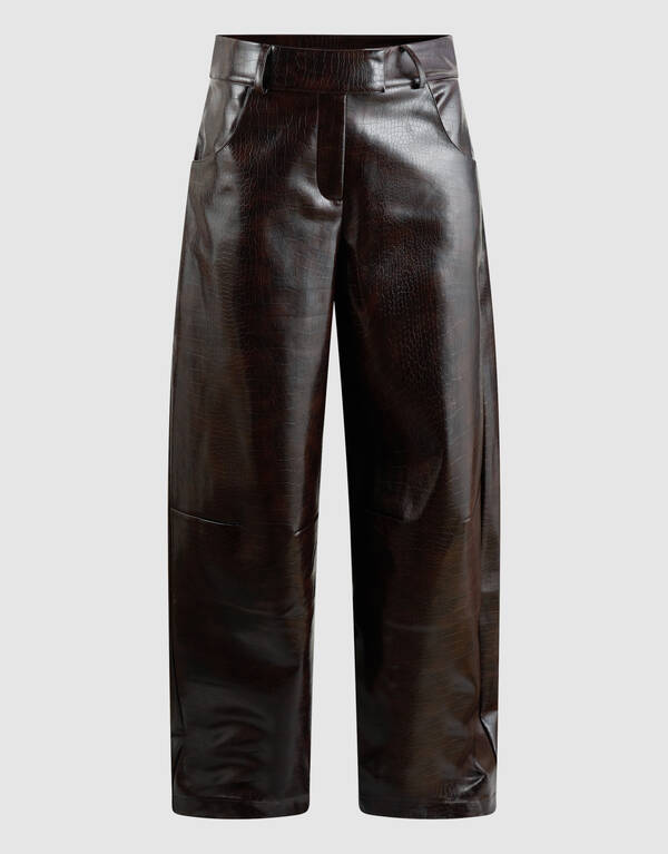 Croco Barrel Fit Broek Donkerbruin SHOEBY WOMEN
