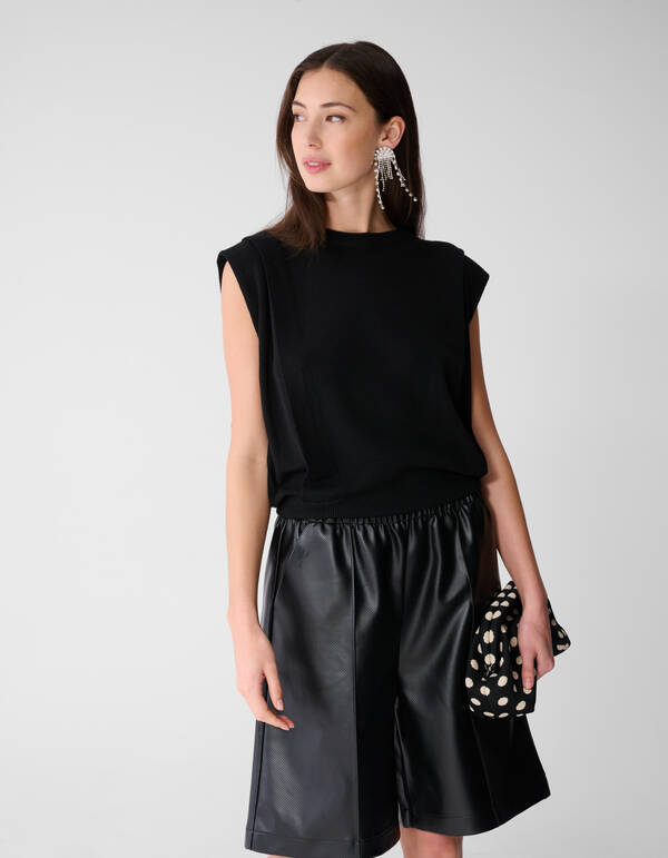 Pleated Shoulder Top Zwart SHOEBY WOMEN