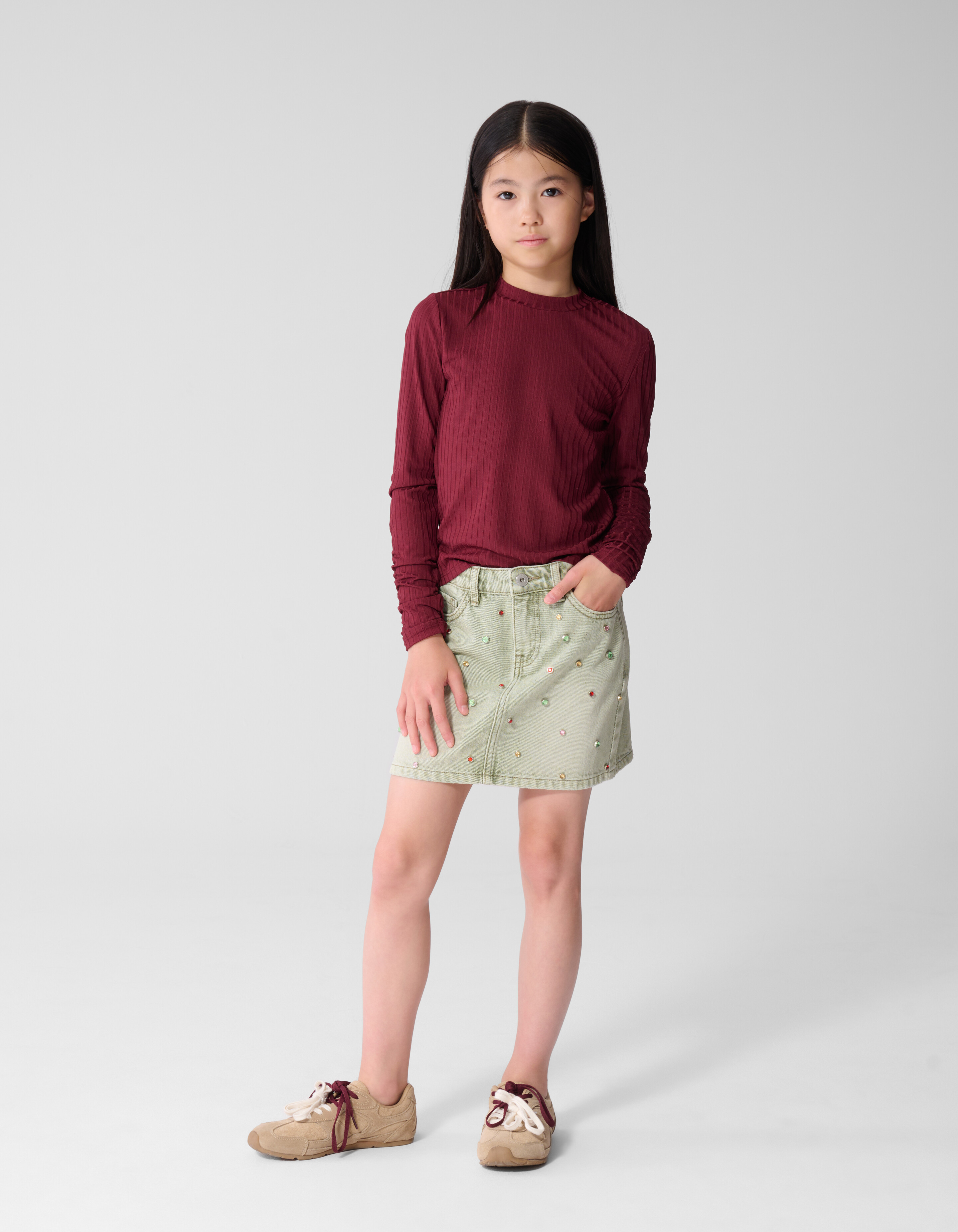 Soft Puff Rib Longsleeve Donkerrood SHOEBY GIRLS