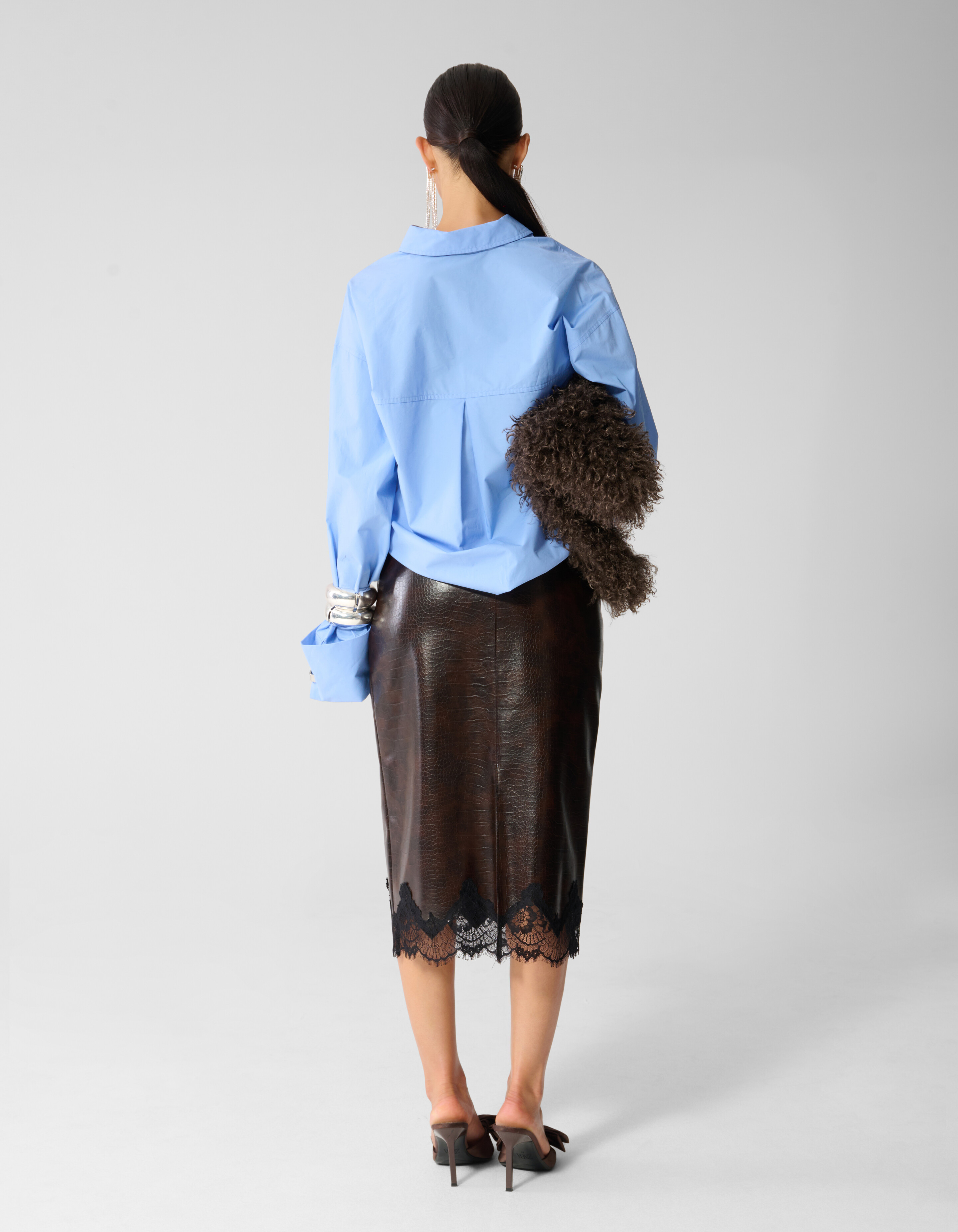 Croco Vegan Leren Midi Rok Donkerbruin SHOEBY WOMEN