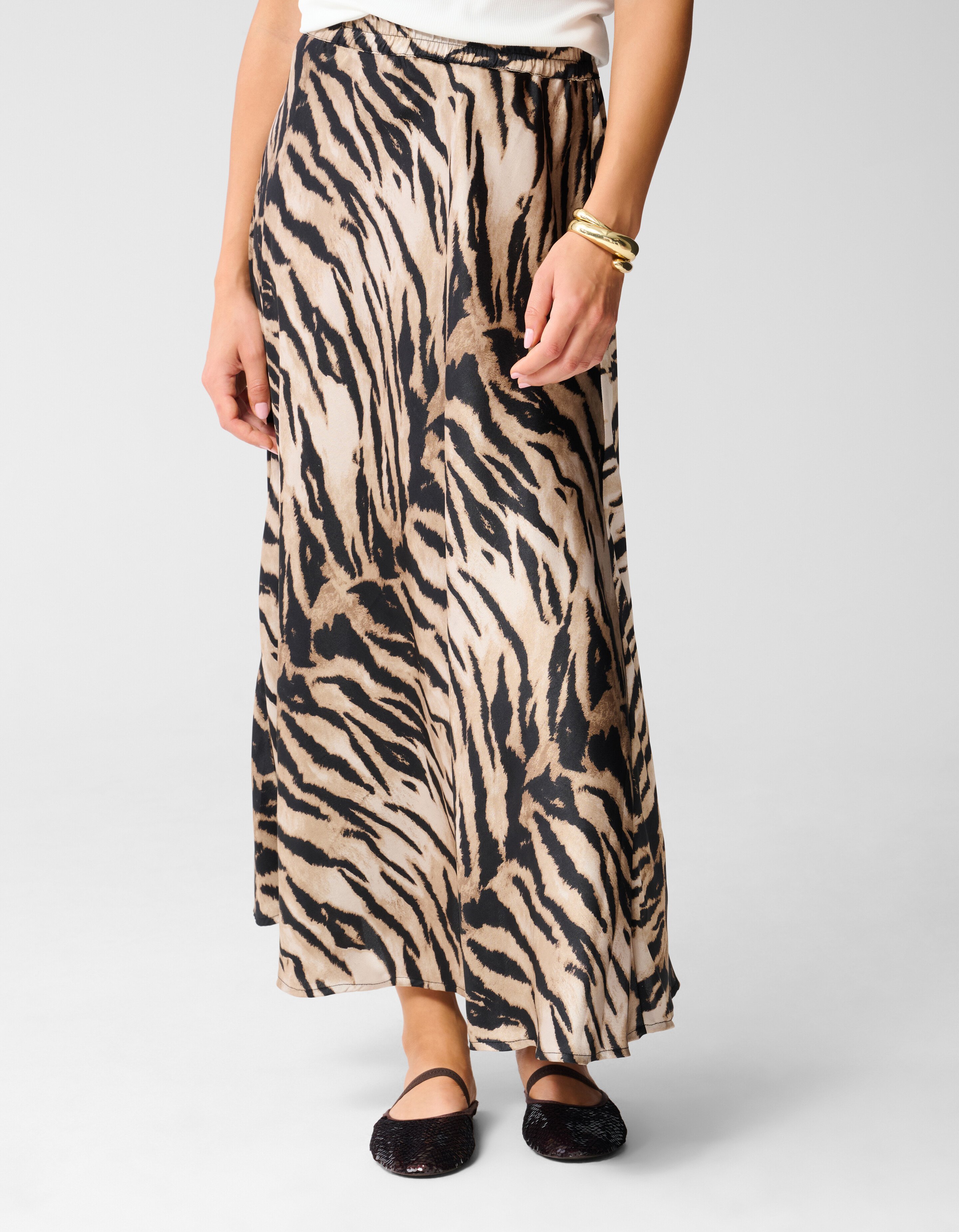 Satijnen Tijger Maxi Rok Bruin SHOEBY WOMEN