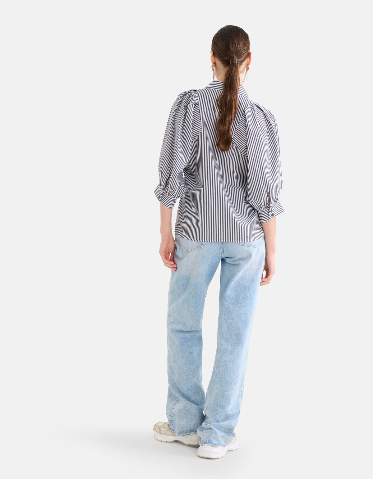 Poplin Strass Blouse Zwart/Wit SHOEBY WOMEN