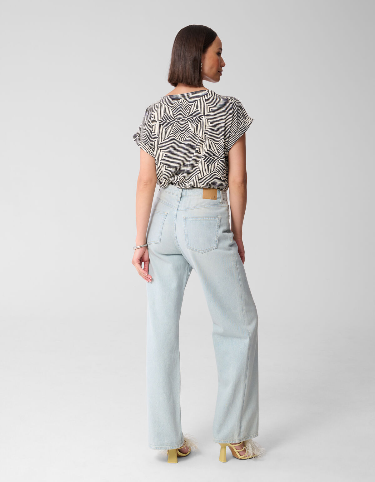 Printed Jersey Rib Top Zwart/Wit SHOEBY WOMEN