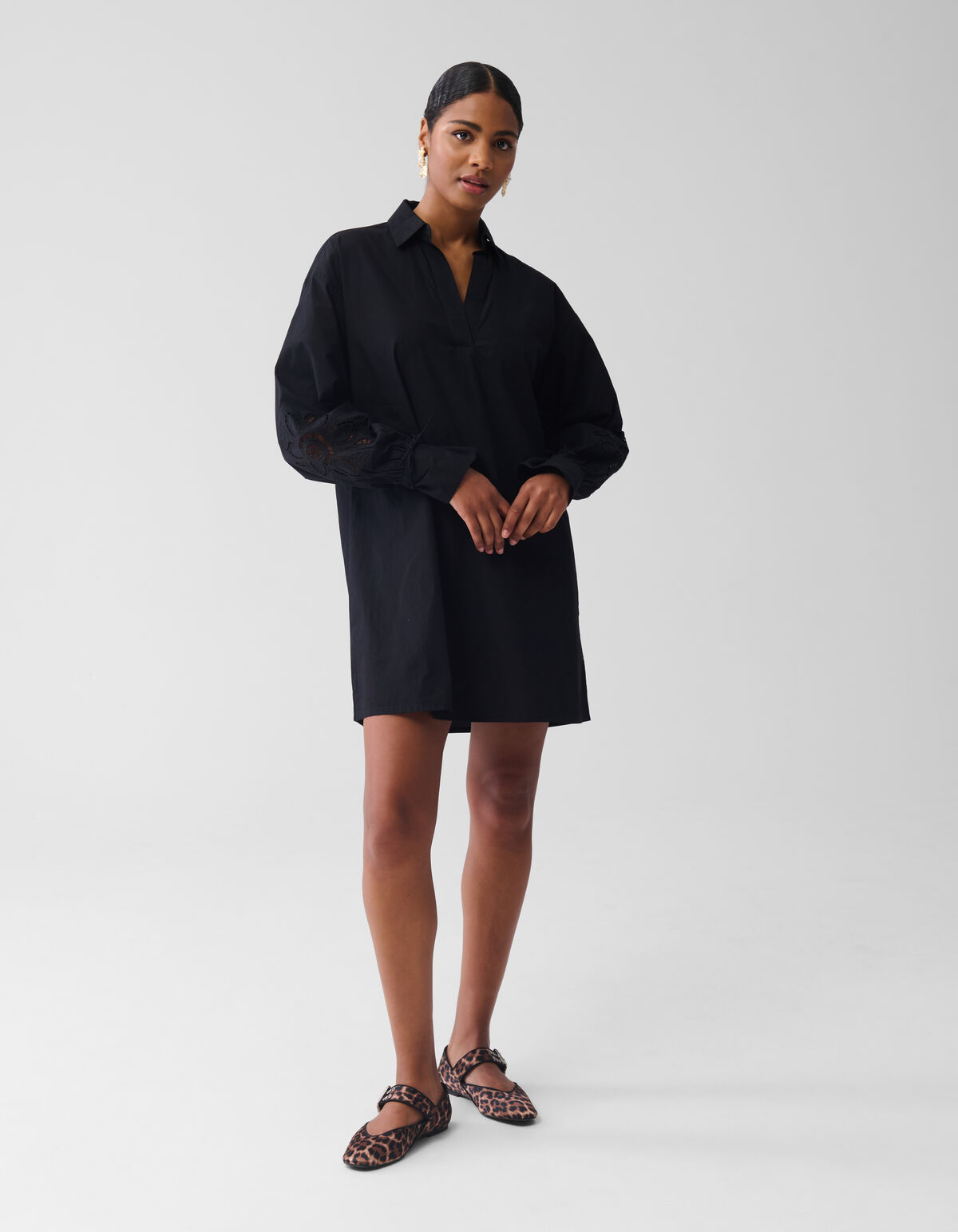 Embroidery Midi Jurk Zwart SHOEBY WOMEN