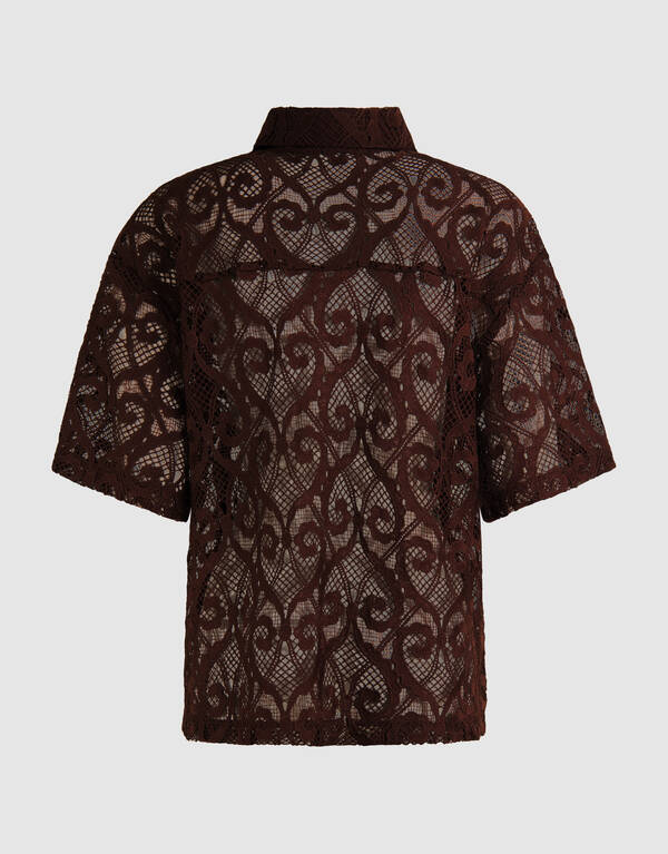 Oversized Kanten Blouse Donkerbruin SHOEBY WOMEN