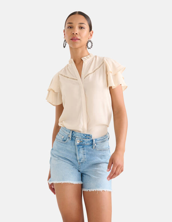 Tape Detail Top Gebroken Wit SHOEBY WOMEN