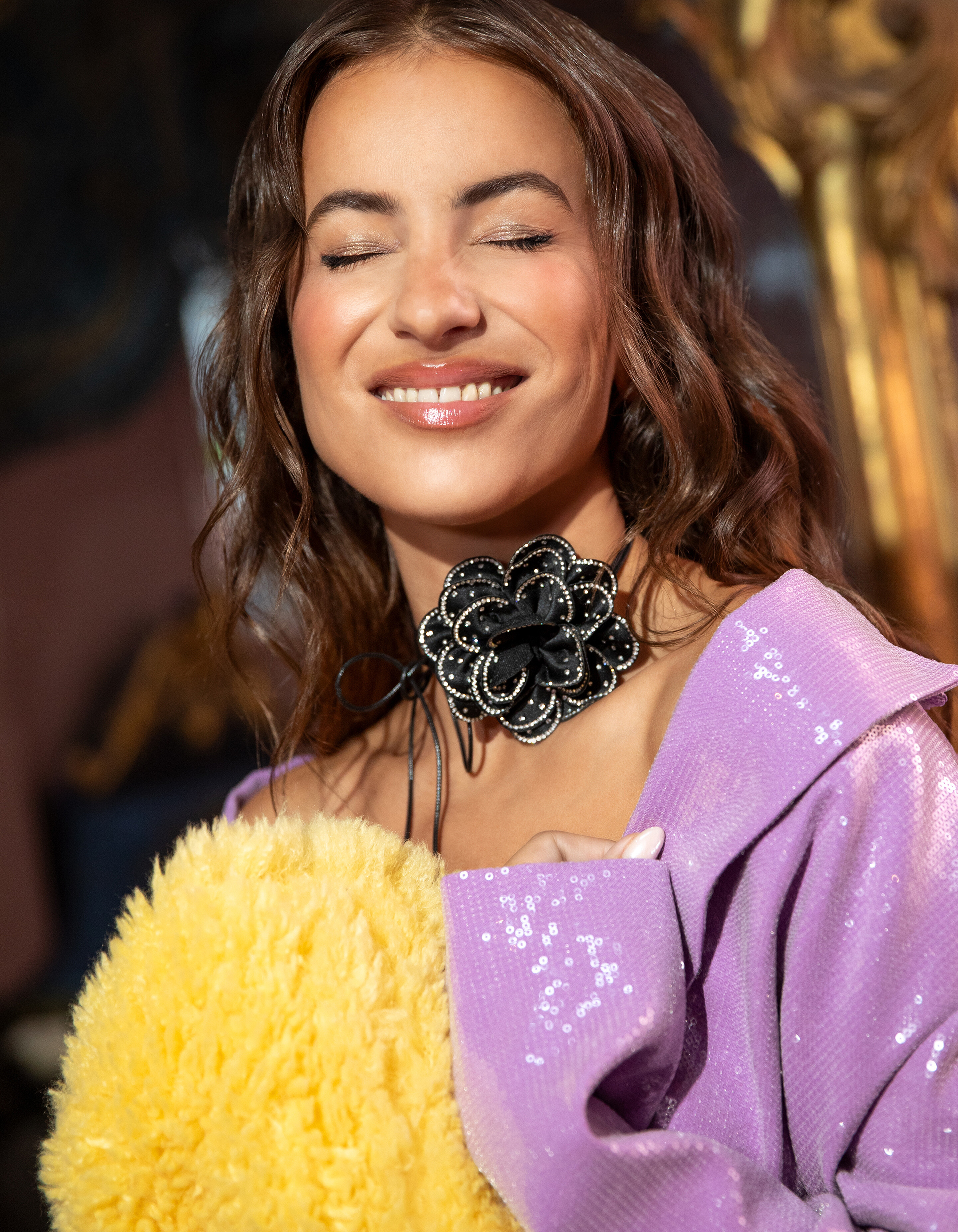 Strass Bloem Ketting Zwart By Lizzy SHOEBY ACCESSOIRES