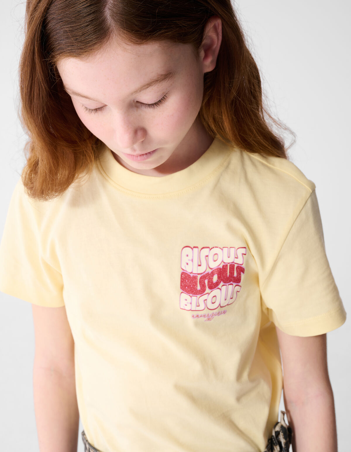 Bisous Glitter Artwork T-shirt Lichtgeel SHOEBY GIRLS