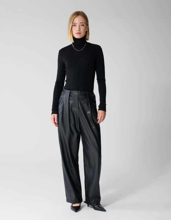 Vegan Leren Barrel Fit Broek Zwart By Lonneke SHOEBY WOMEN