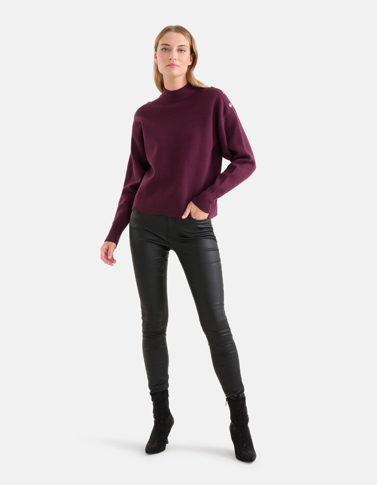 Gebreide Knopen Trui Donkerrood SHOEBY WOMEN