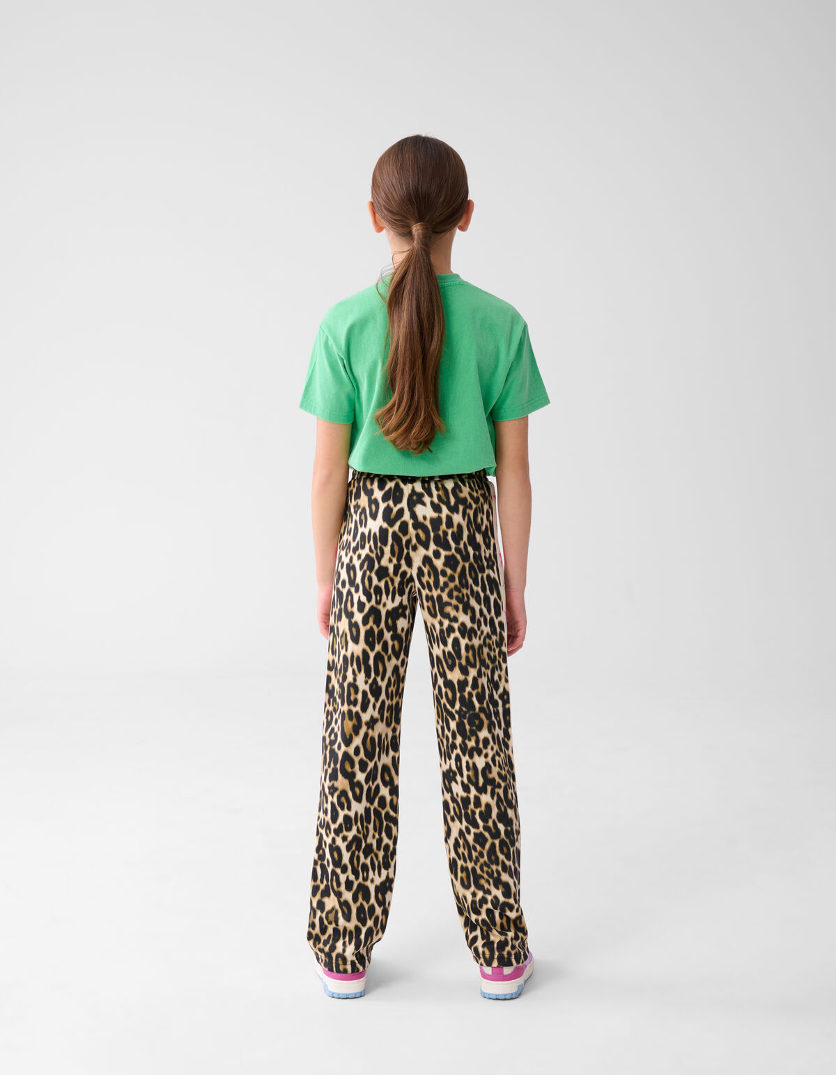 Sporty Wide Leg Leopard Broek Bruin SHOEBY GIRLS