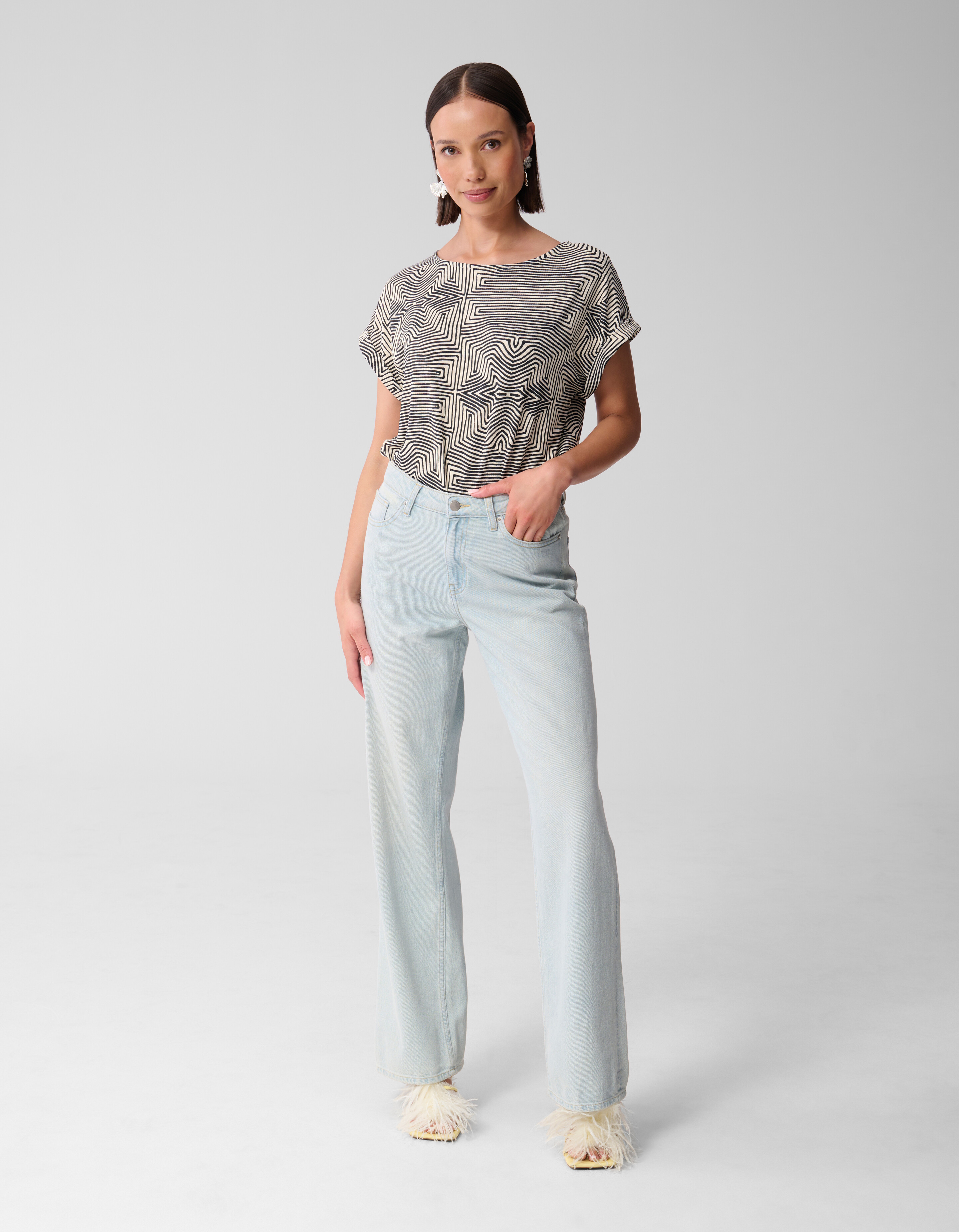 Printed Jersey Rib Top Zwart/Wit SHOEBY WOMEN