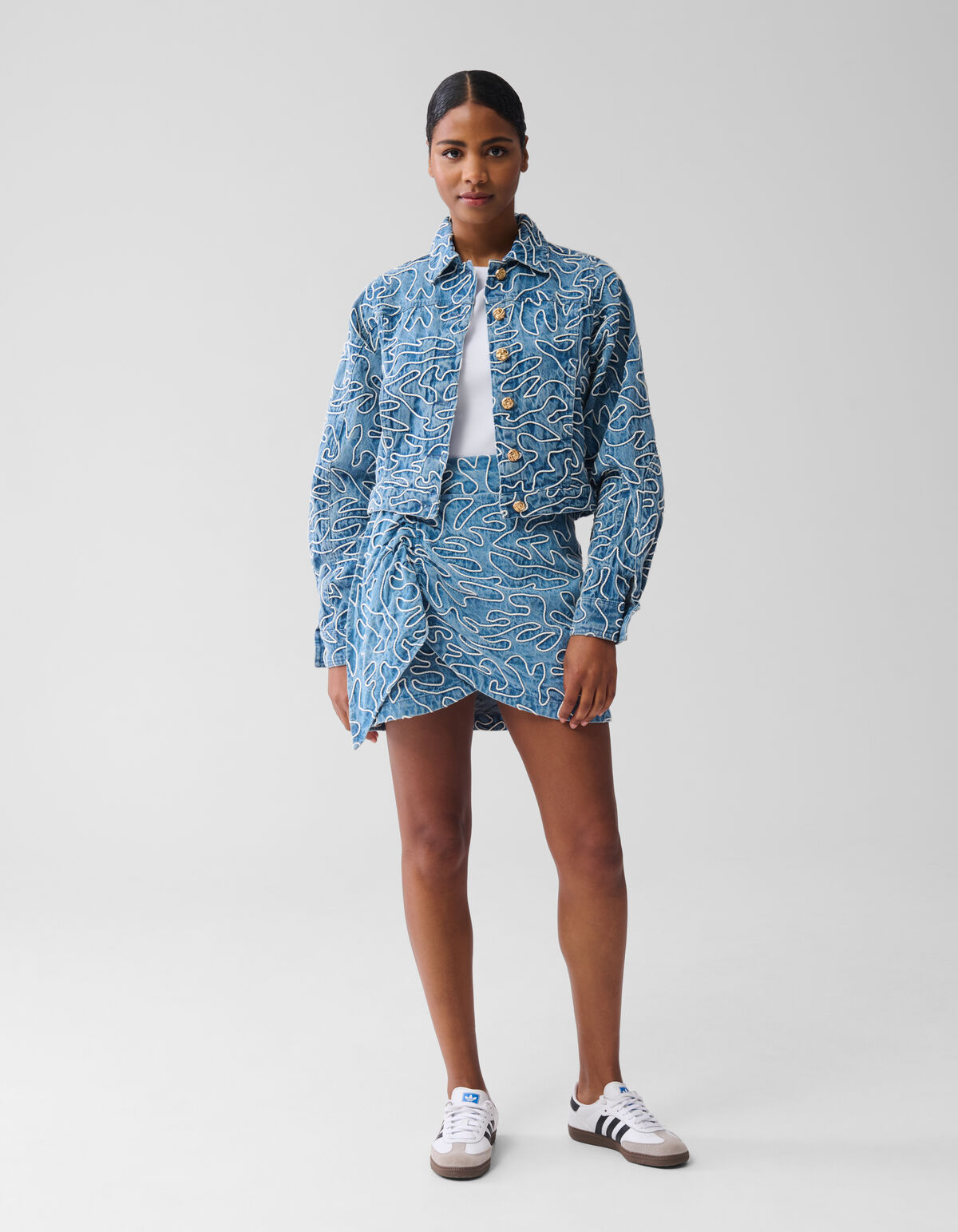 Denim Embroidery Cord Jacket Blauw SHOEBY WOMEN