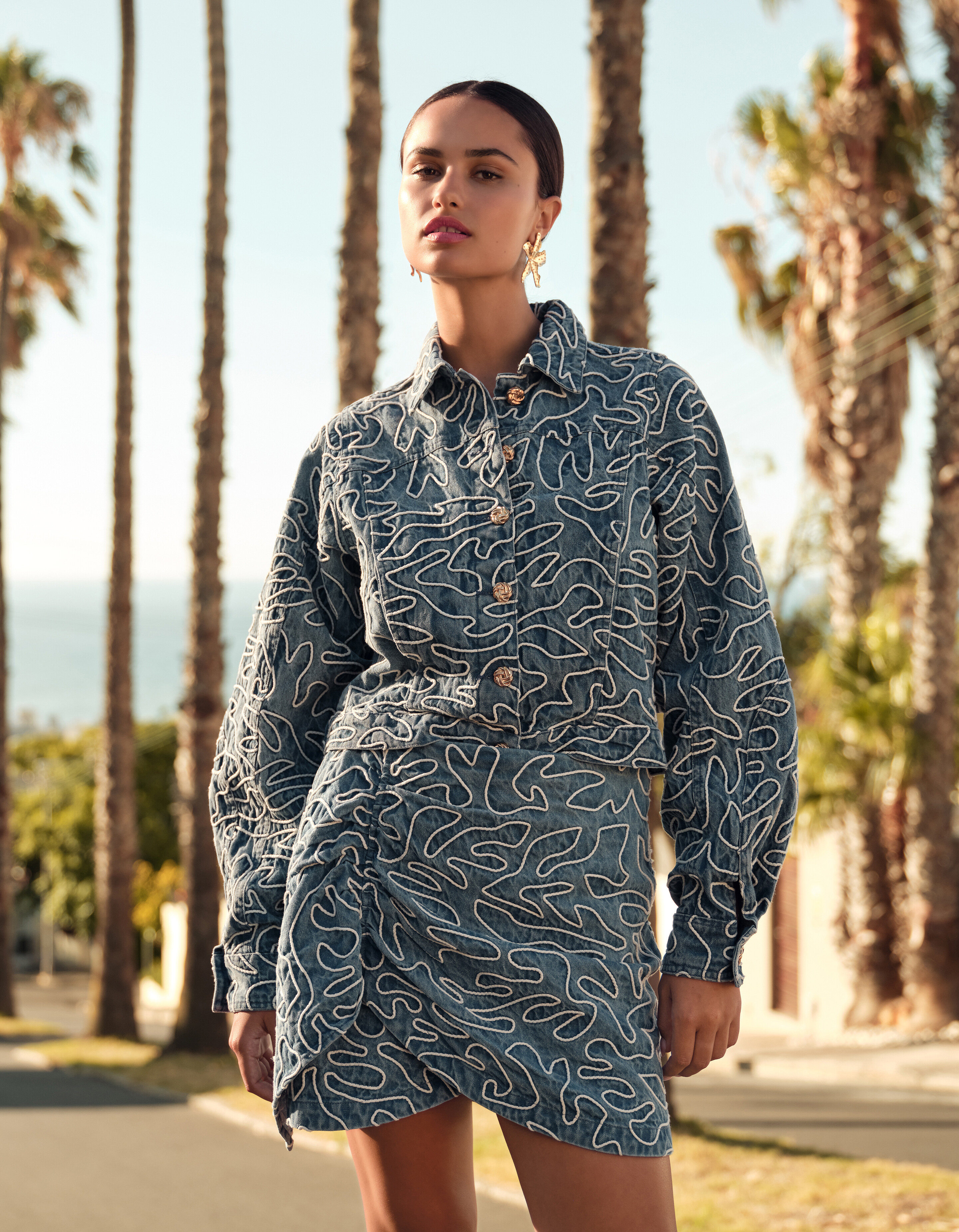 Denim Embroidery Cord Jacket Blauw SHOEBY WOMEN