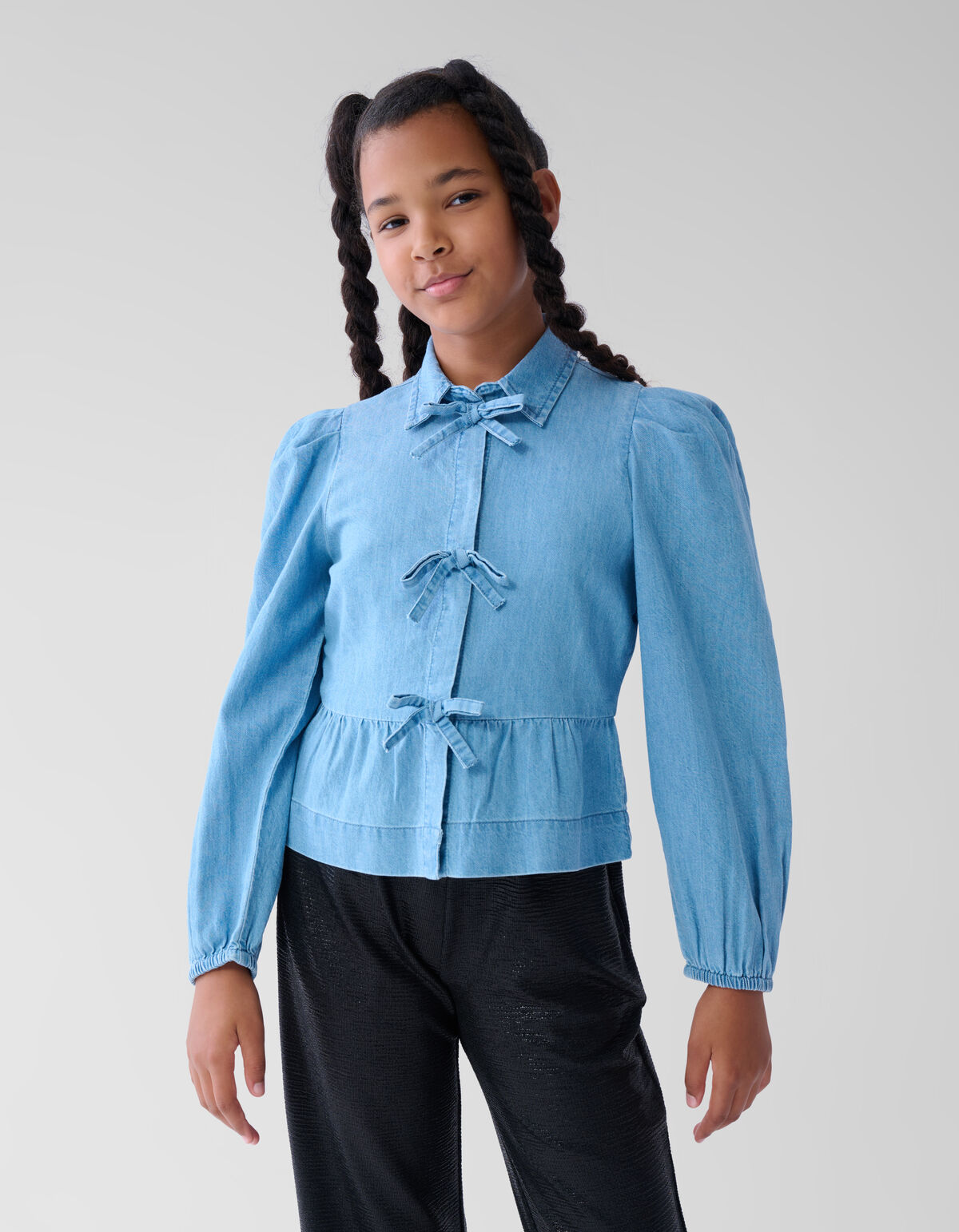 Denim Bow Blouse Blauw SHOEBY GIRLS