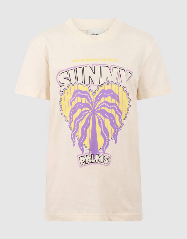 Sunny Palms Artwork T-shirt Gebroken Wit SHOEBY GIRLS