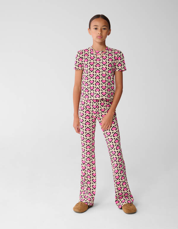 Heart Printed Rib Top Roze SHOEBY GIRLS