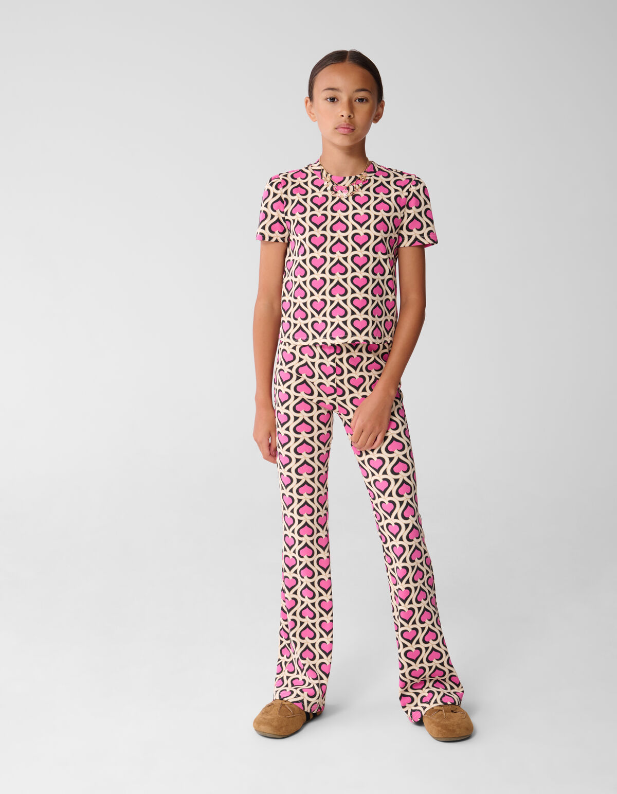 Heart Printed Rib Top Roze SHOEBY GIRLS