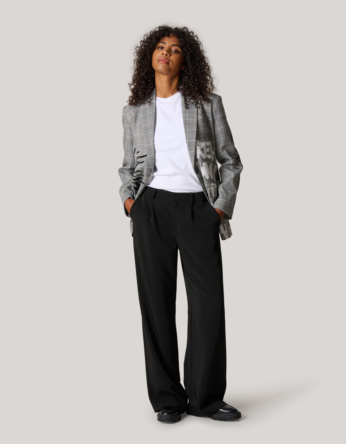 Tekst Blazer Grijs SHOEBY WOMEN