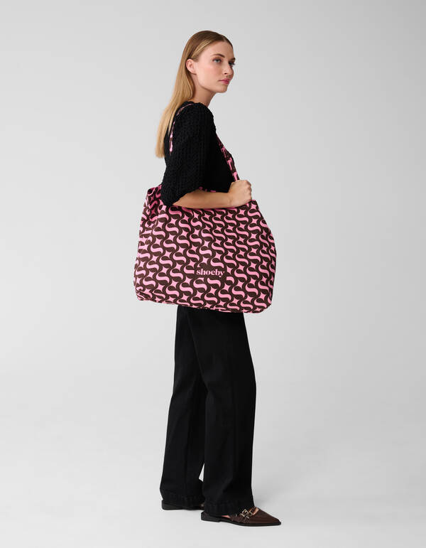 Shoeby Logo Shopper Bruin/Roze SHOEBY ACCESSOIRES
