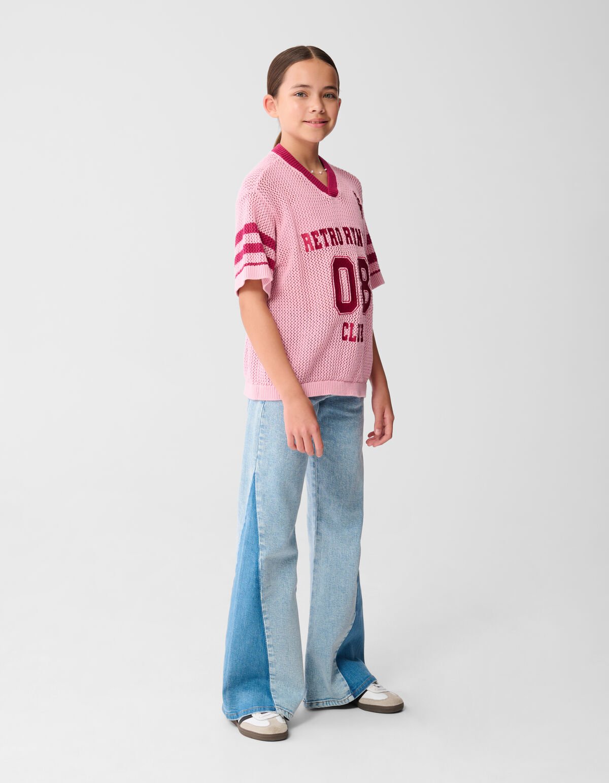 Gebreid Baseball T-shirt Roze SHOEBY GIRLS