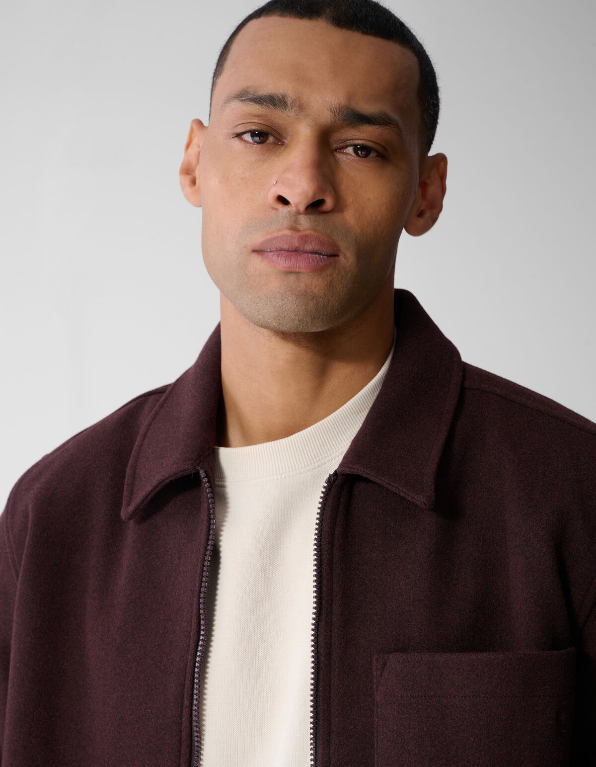 Melange Zip Overshirt Donkerrood SHOEBY MEN
