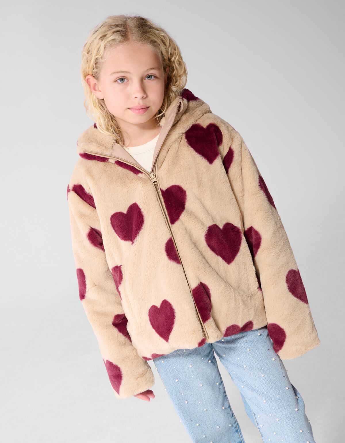 Heart Printed Winterjas Beige SHOEBY GIRLS