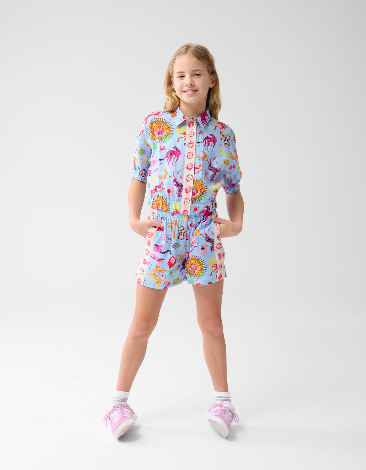 Jungle Artwork Blouse Lichtblauw By Lizzy SHOEBY GIRLS
