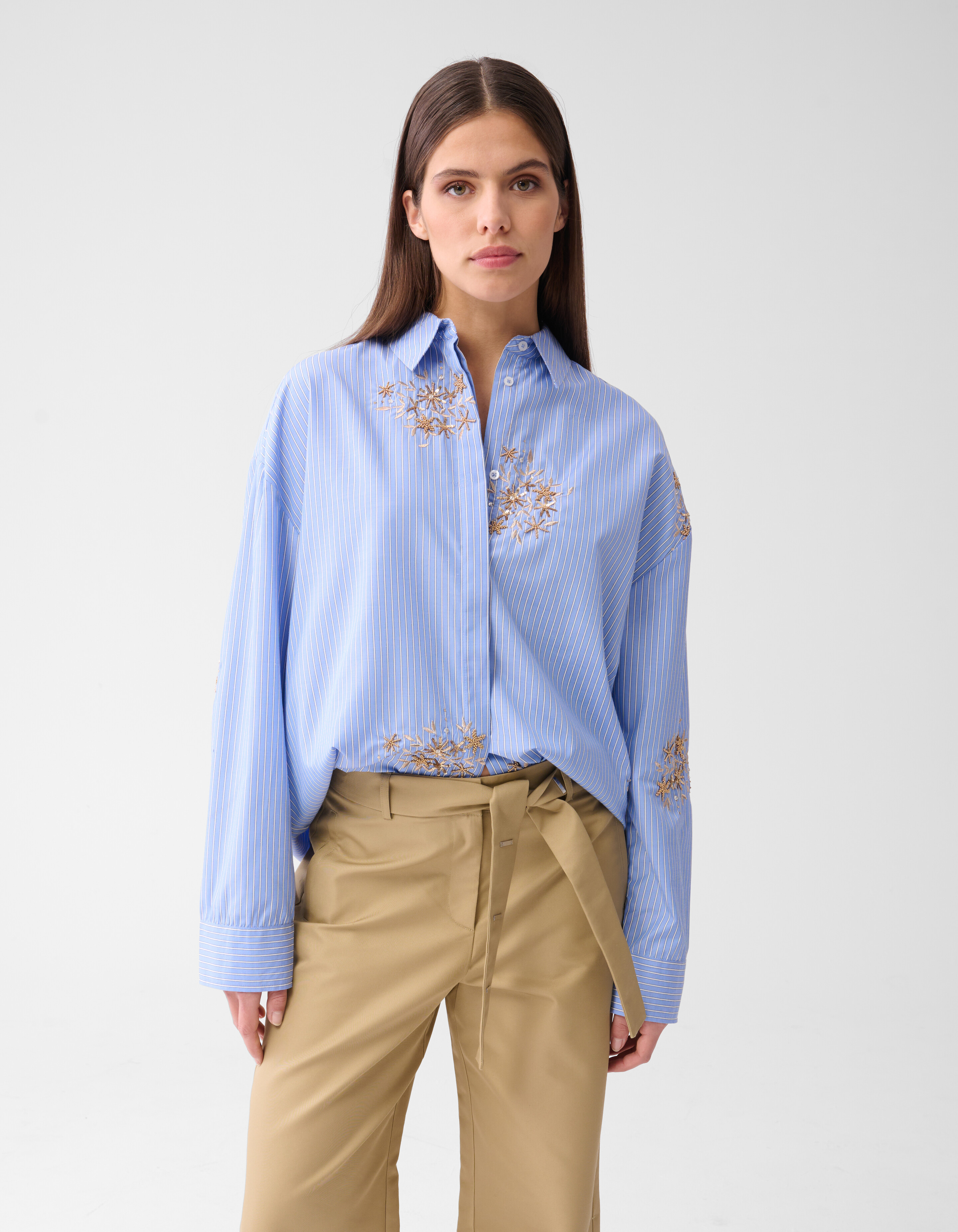 Pinstripe Embroidery Blouse Blauw By Mieke SHOEBY WOMEN