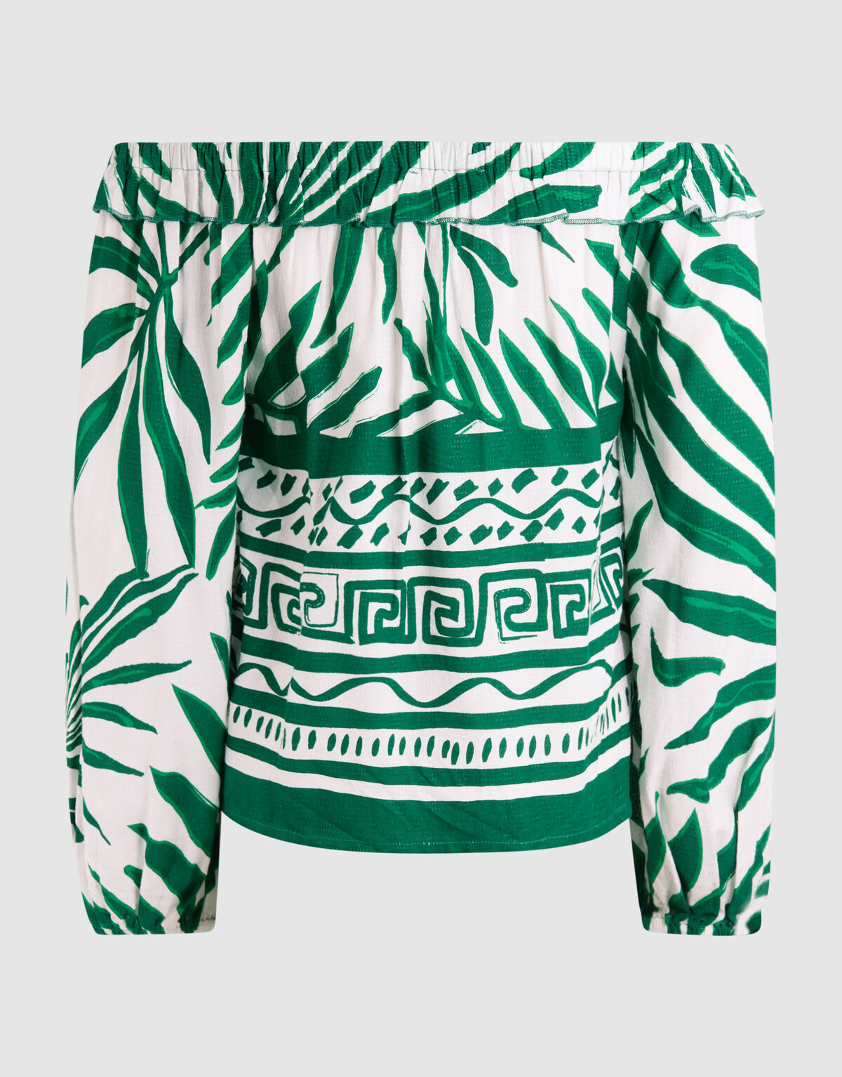 Printed Palm Off Shoulder Top Groen SHOEBY WOMEN