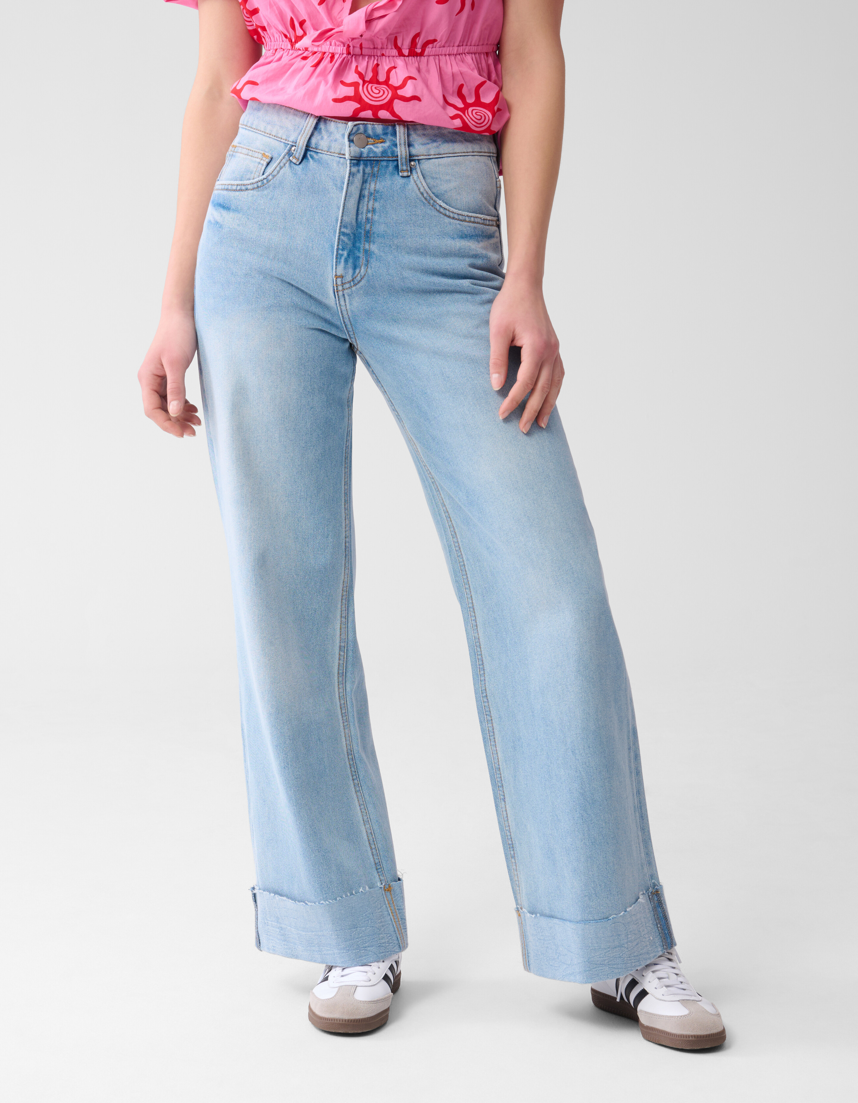 Turn Up Wide Leg Fit Jeans Mediumstone SHOEBY WOMEN