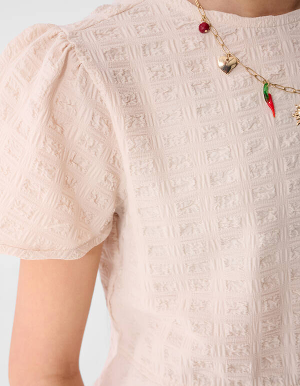 Crinkle Peplum Top Zand SHOEBY GIRLS