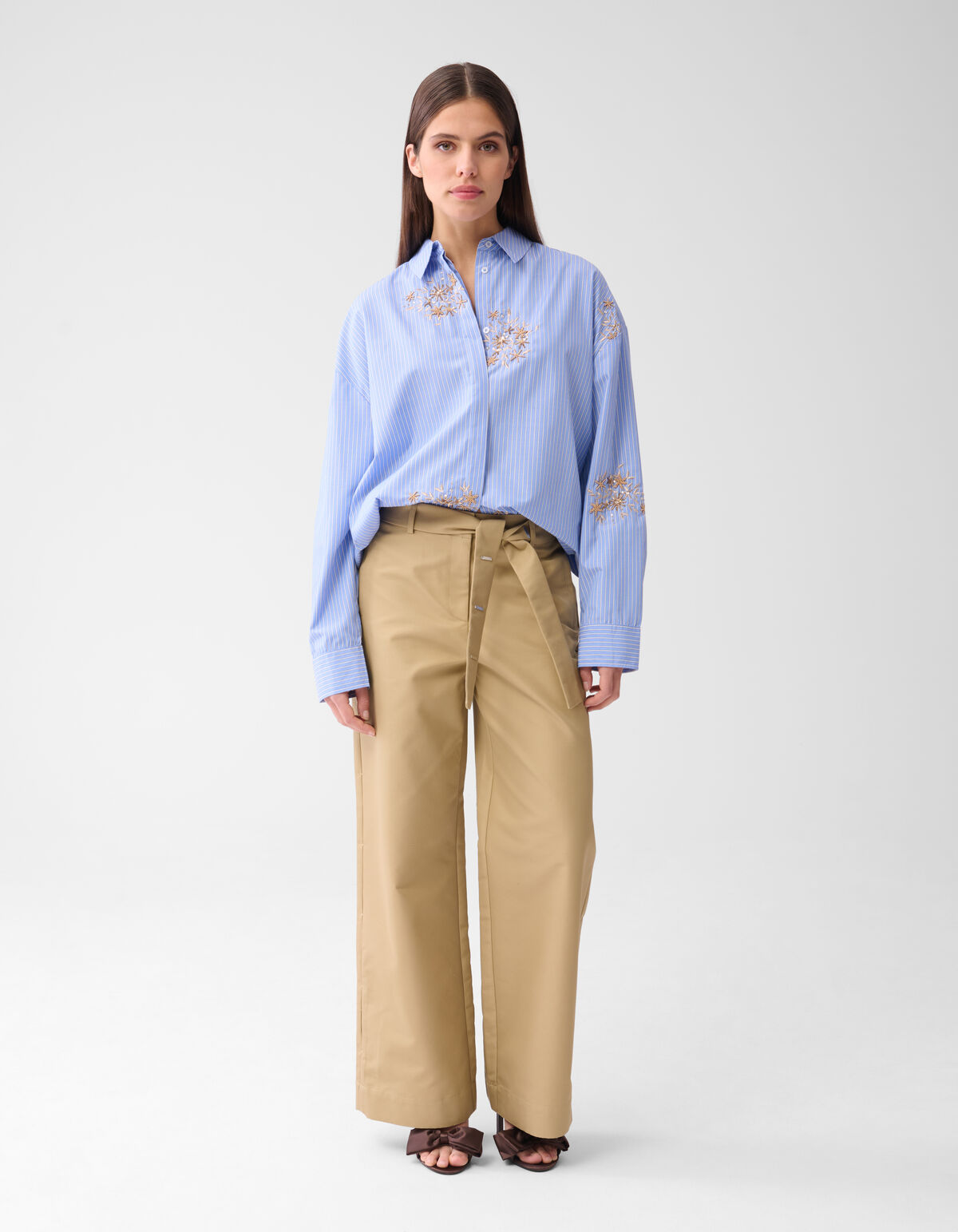 Pinstripe Embroidery Blouse Blauw By Mieke SHOEBY WOMEN