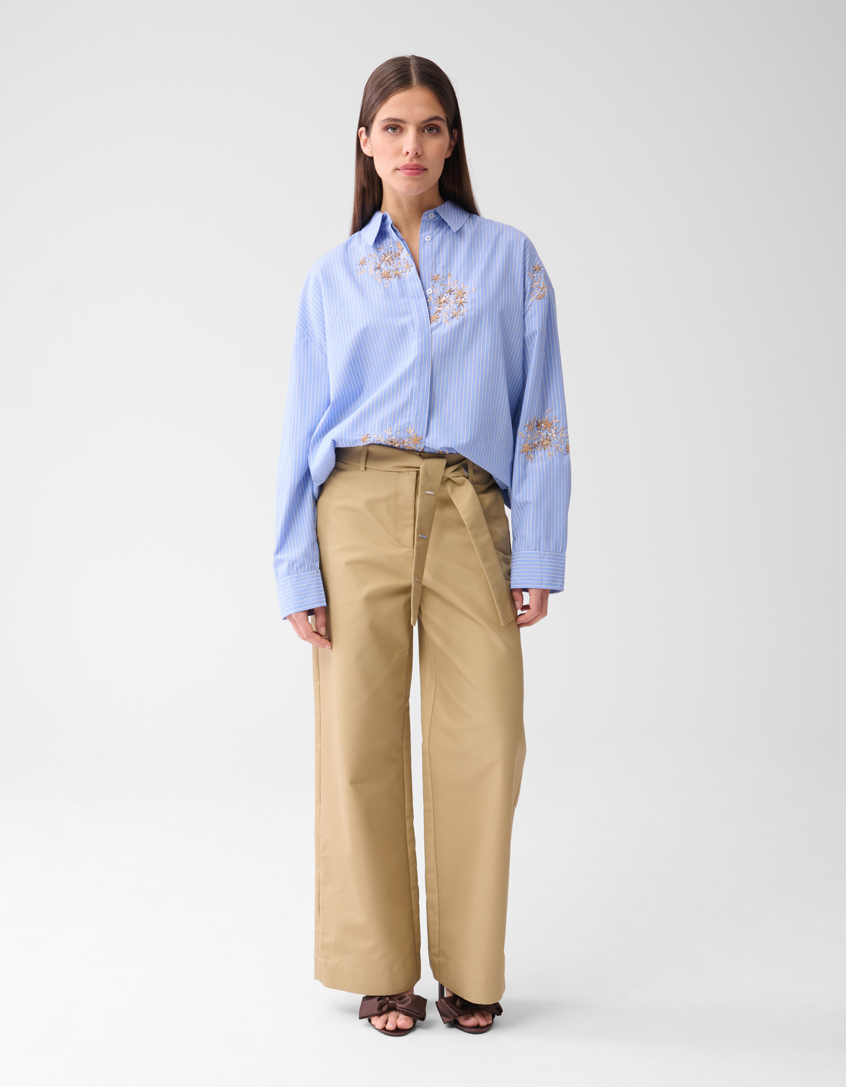 Pinstripe Embroidery Blouse Blauw By Mieke SHOEBY WOMEN